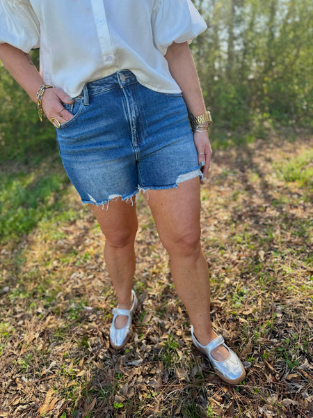Risen Dark Washed Distressed Shorts