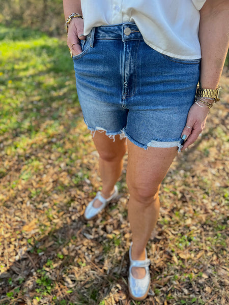 Risen Dark Washed Distressed Shorts