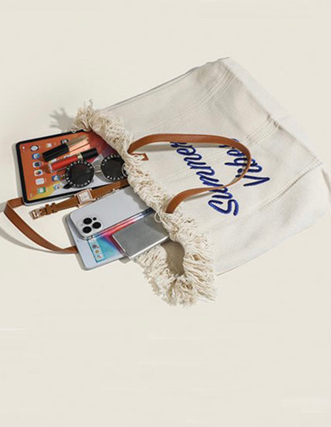 Summer Vibes Canvas Beach Tote