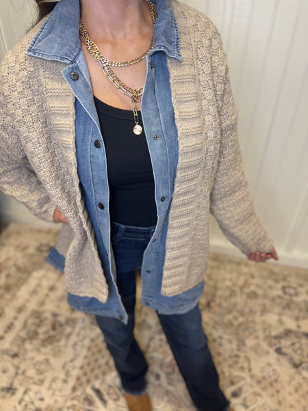 I Know A Latte Denim Sweater Jacket