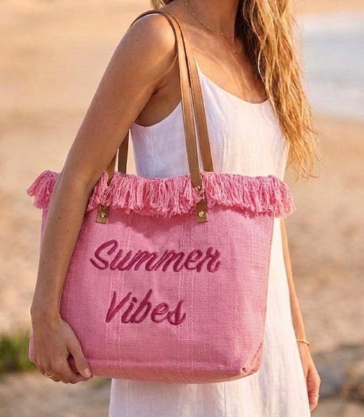 Summer Vibes Canvas Beach Tote