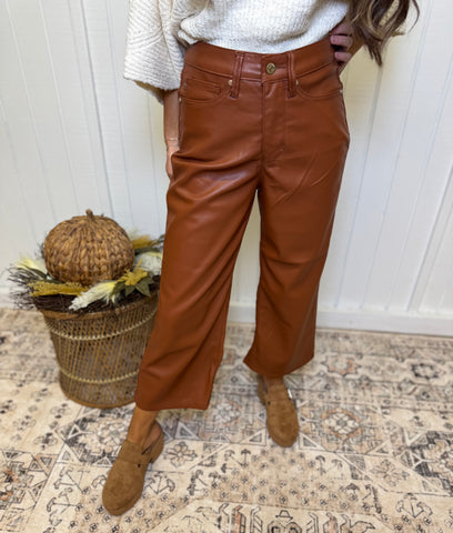 Judy Blue Tummy Control High Waisted Faux Leather Wide Leg Pants