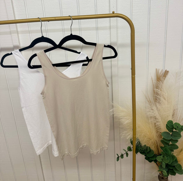 Go To White & Beige Tank Top