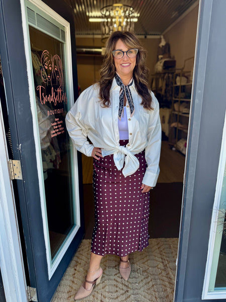 Dark Cherry Silk Polka Dot Skirt