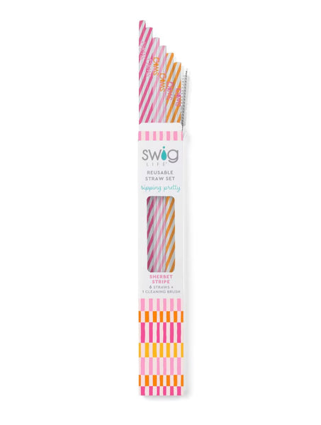 Swig Sherbet Stripe Reusable Straw Set