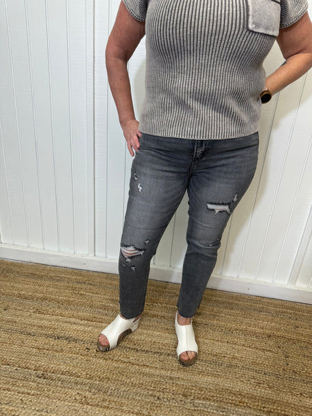 High Rise Relaxed Fit Grey Risen Jeans