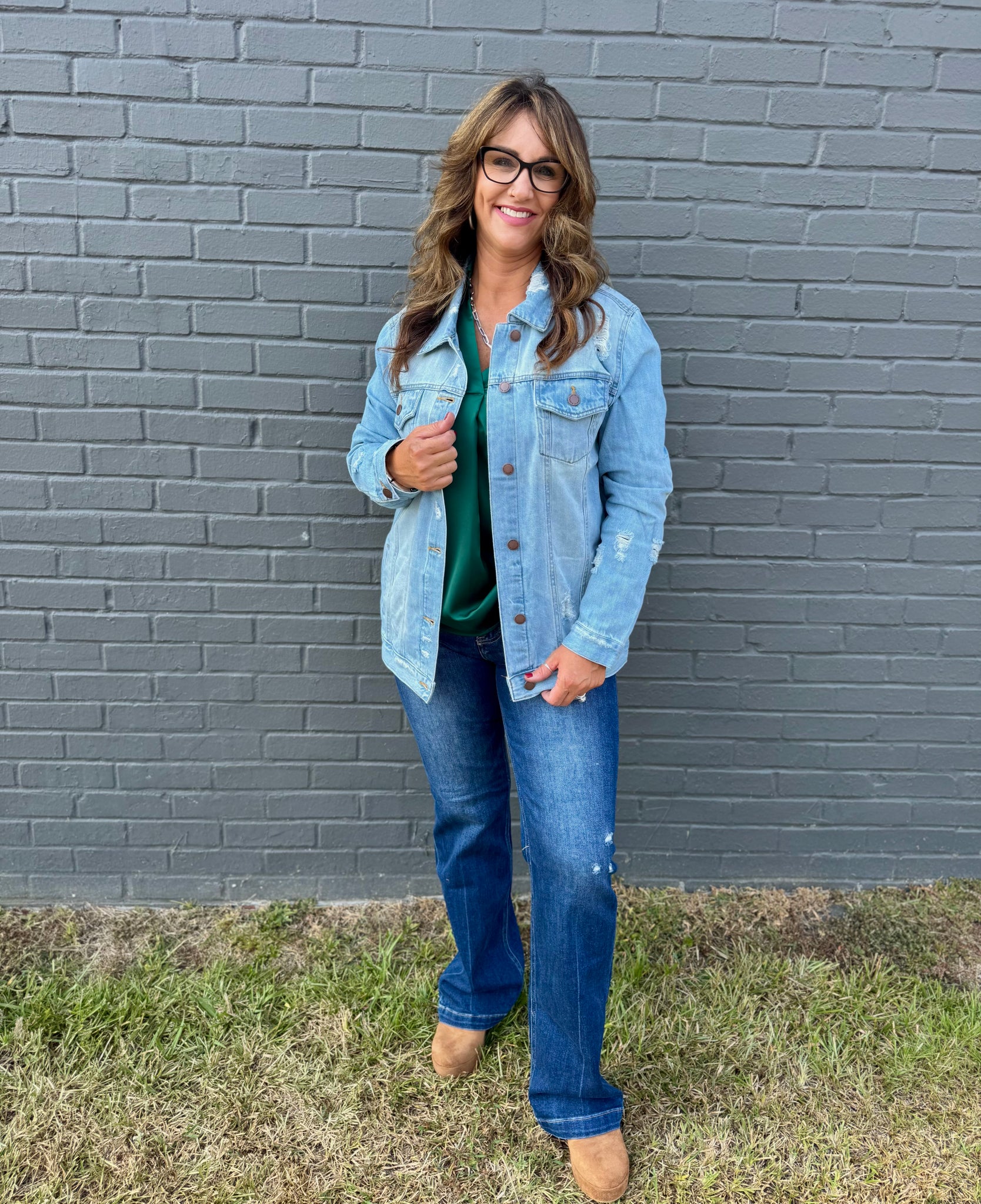 Oversized Light Denim Distressed Jacket