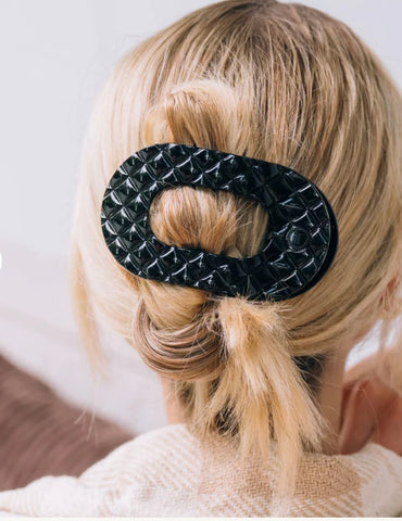 Teleties Jet Black Quilted Flat Round Hair Clip