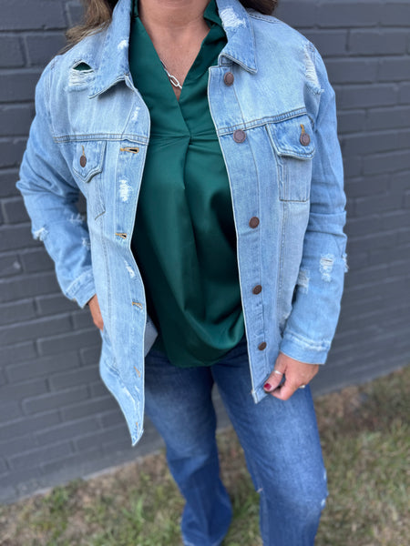 Oversized Light Denim Distressed Jacket