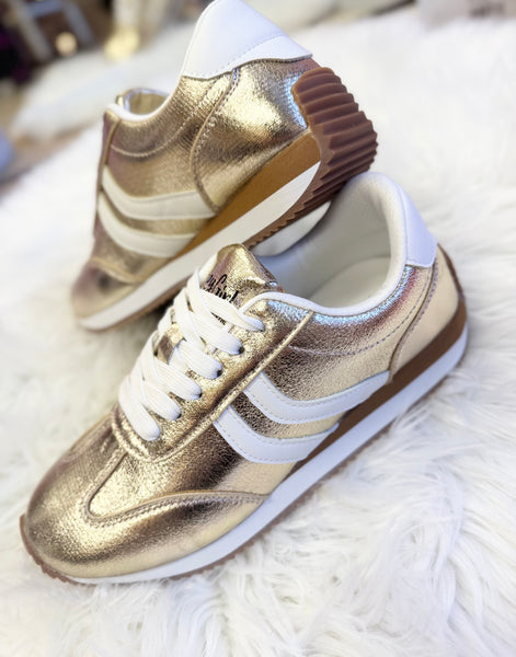 Corkys Kickoff Gold Crinkle Metallic Sneakers