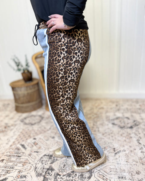 Denim/Leopard Drawstring Pants