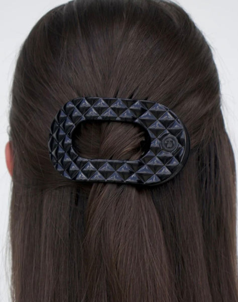 Teleties Jet Black Quilted Flat Round Hair Clip