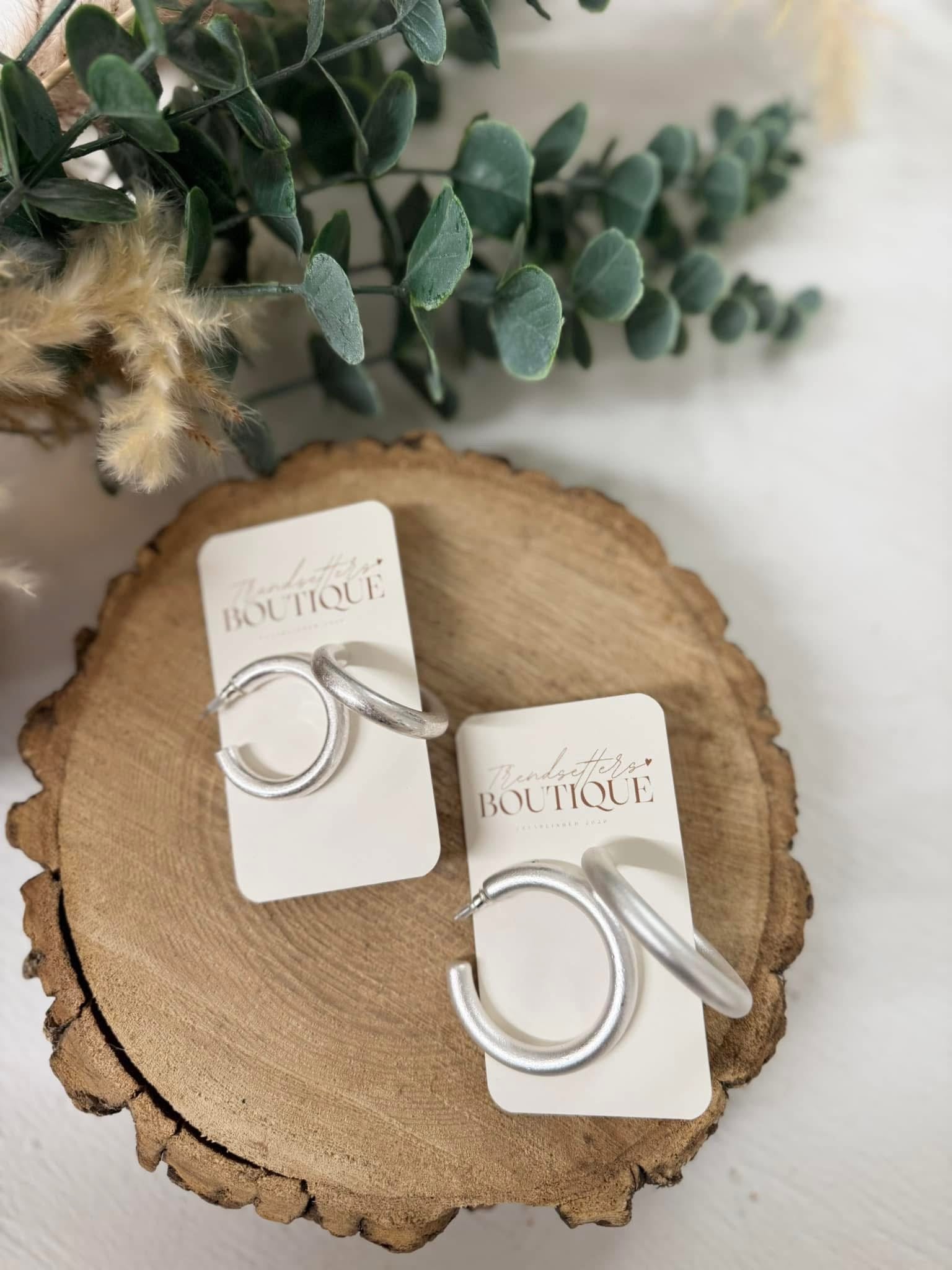 No Regrets Silver Hoops