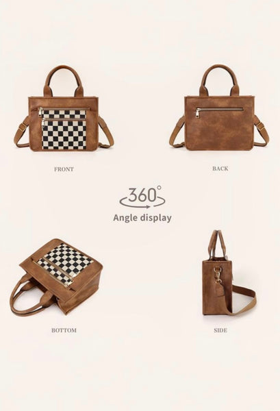 Camel Checkered Crossbody Purse