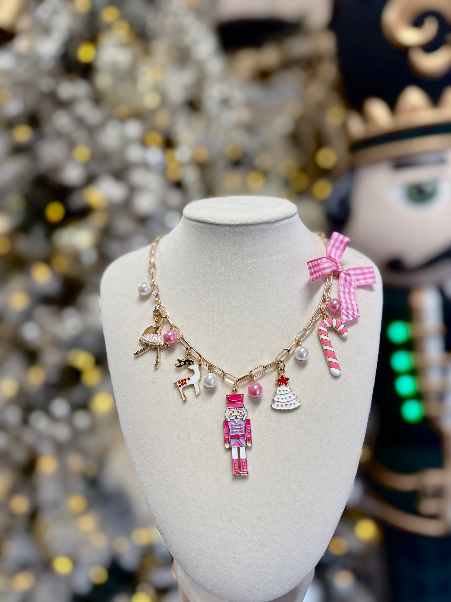 Pink & Christmas Charm Necklace