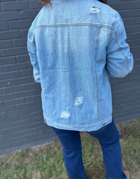 Oversized Light Denim Distressed Jacket