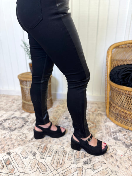 Judy Blue Faux Leather & Denim Skinny Jeans