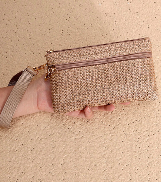 Brown Raffia Wristlet Wallet