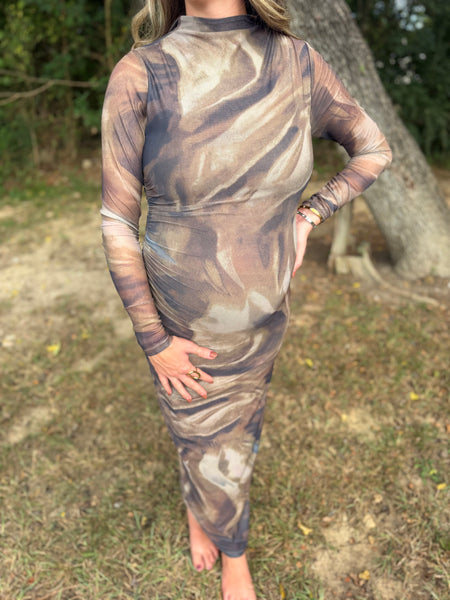 Mix Of Fall Fitted Sheer Dress