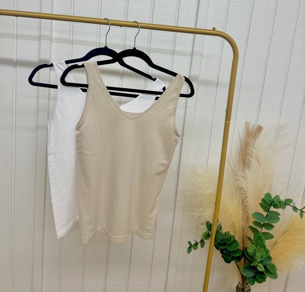 Go To White & Beige Tank Top