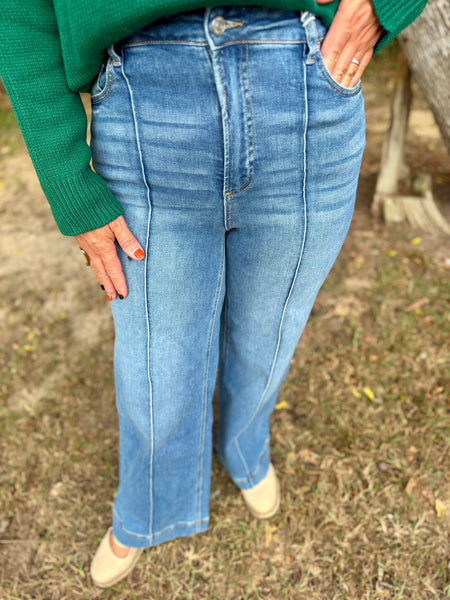 Zenana High Rose Wide Leg Pinktuck Jeans