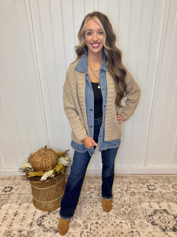 I Know A Latte Denim Sweater Jacket