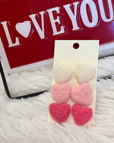 Fur Heart Stud Earring Pack