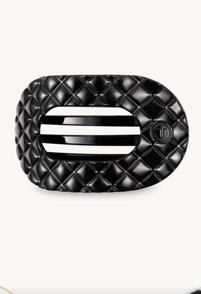 Teleties Jet Black Quilted Flat Round Hair Clip