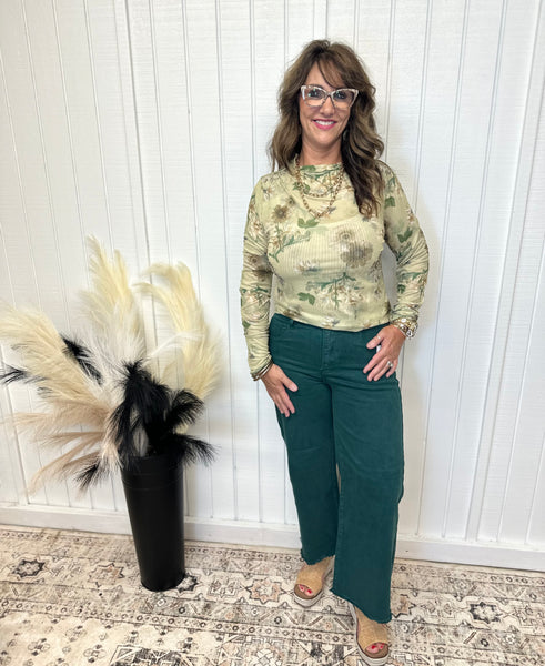 Risen Jeans Hunter Green Tummy Control Wide Leg Pants