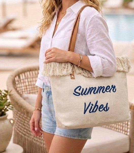 Summer Vibes Canvas Beach Tote