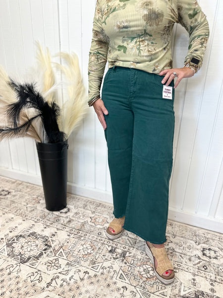 Risen Jeans Hunter Green Tummy Control Wide Leg Pants
