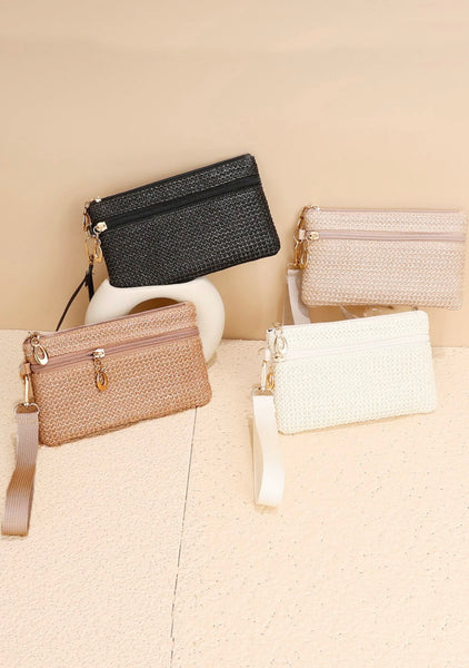 Brown Raffia Wristlet Wallet