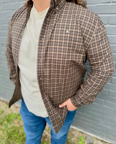 Roost Evergreen Brown Button Down