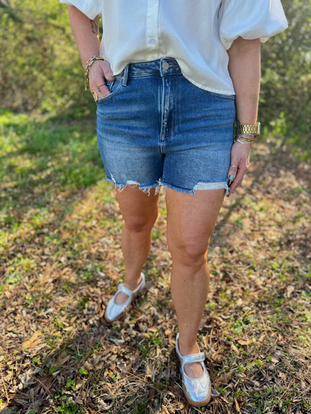Risen Dark Washed Distressed Shorts