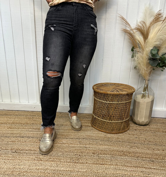 Risen Black High Rise Ankle Skinny Relaxed Fit Jeans