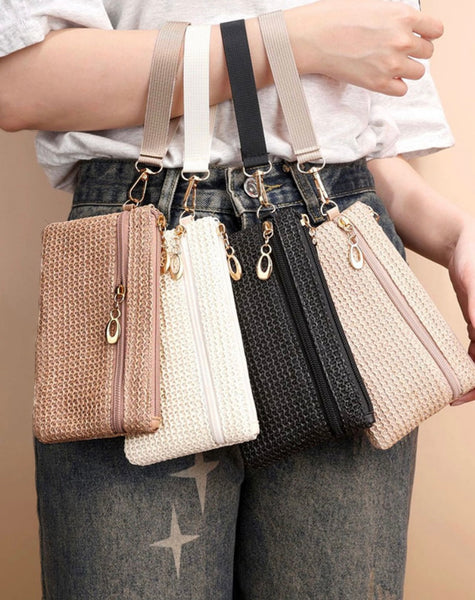 Brown Raffia Wristlet Wallet