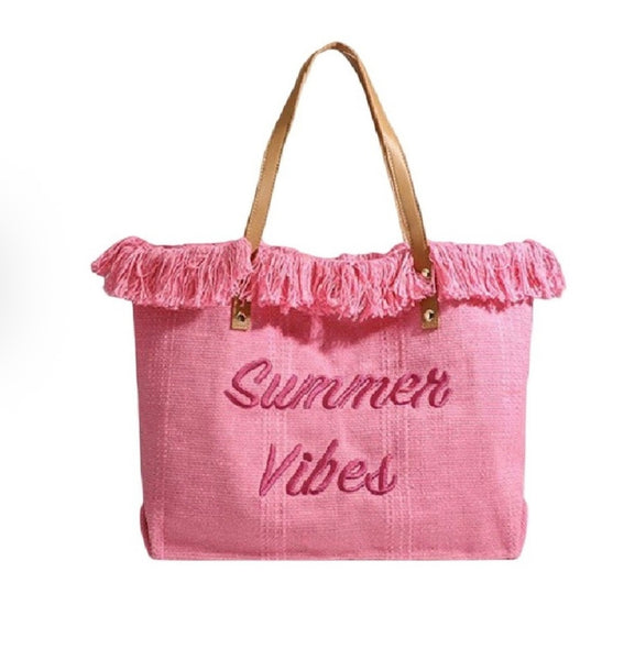 Summer Vibes Canvas Beach Tote