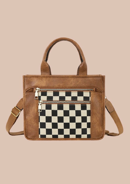 Camel Checkered Crossbody Purse