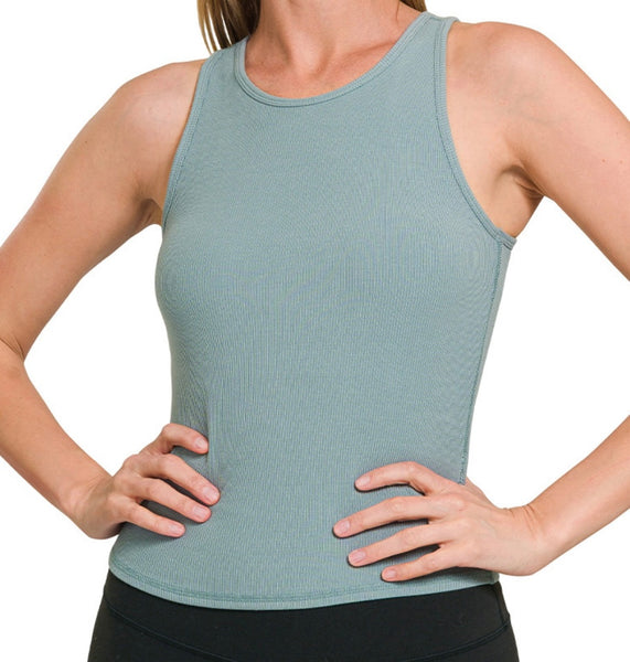 Ribbed Tank With Built In Bra