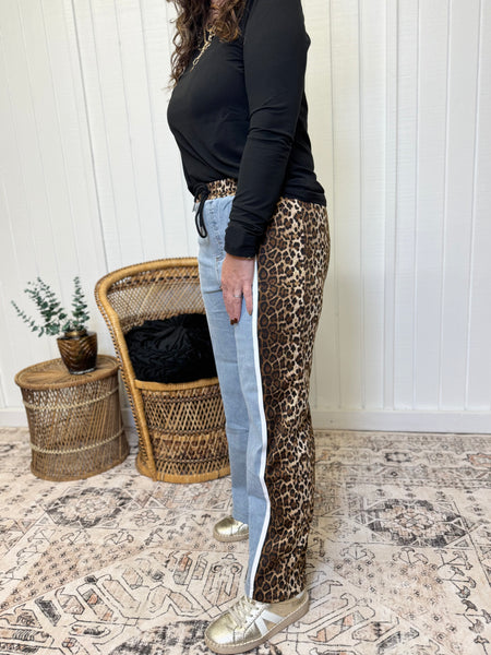 Denim/Leopard Drawstring Pants