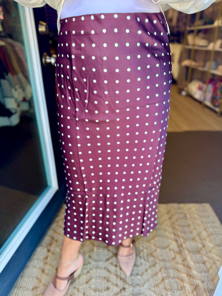 Dark Cherry Silk Polka Dot Skirt