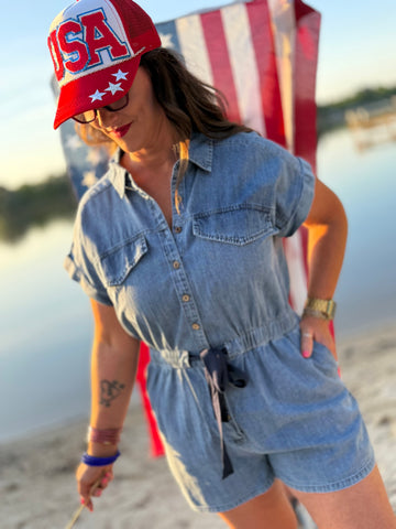All For It Denim Romper