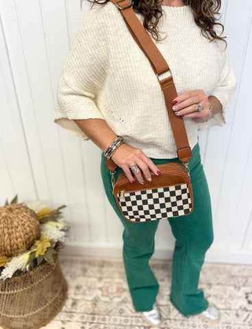 Checkered Camel Crossbody