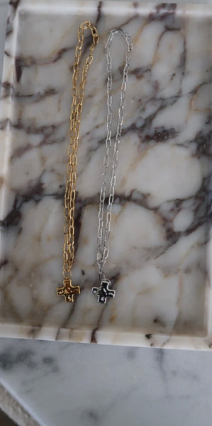 Chansuttpearls Paperclip Cross Necklace