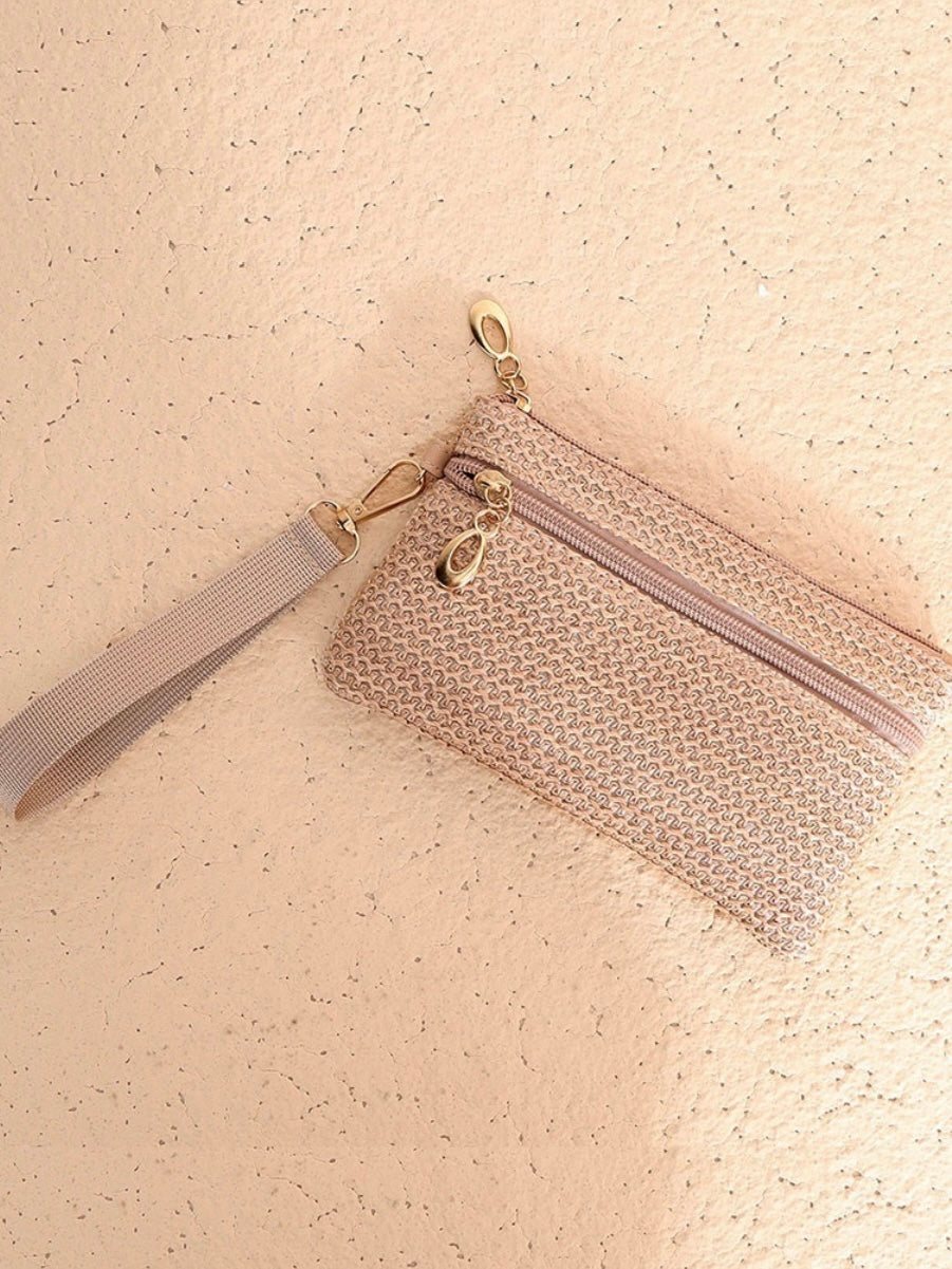 Brown Raffia Wristlet Wallet