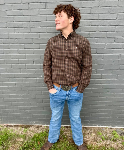 Roost Evergreen Brown Button Down