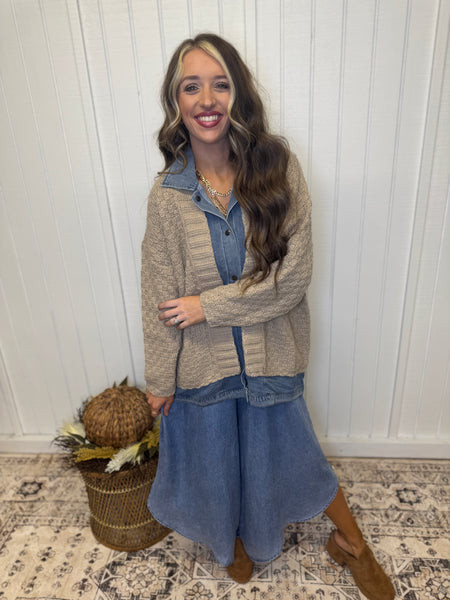 I Know A Latte Denim Sweater Jacket