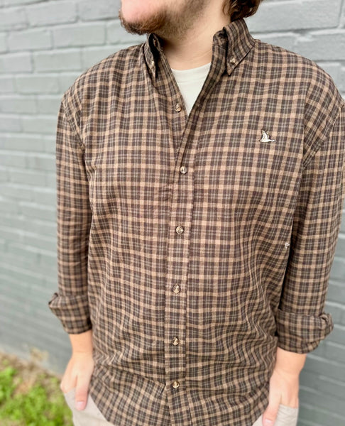 Roost Evergreen Brown Button Down