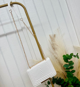 Matte White Clutch With Gold Chain