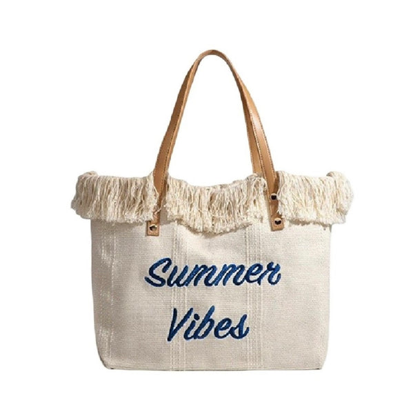 Summer Vibes Canvas Beach Tote